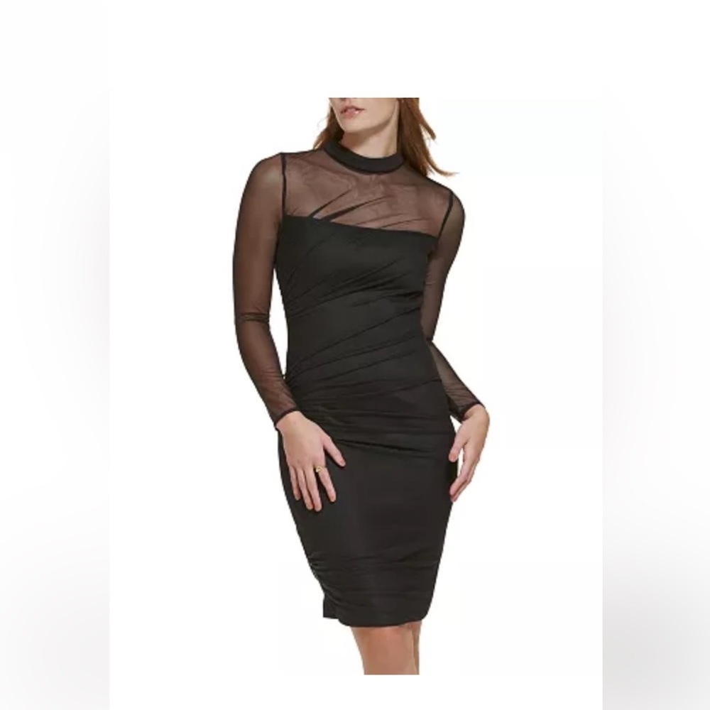 Calvin Klein Long Sleeve Black Party Cocktail Knee Length Dress Size 14